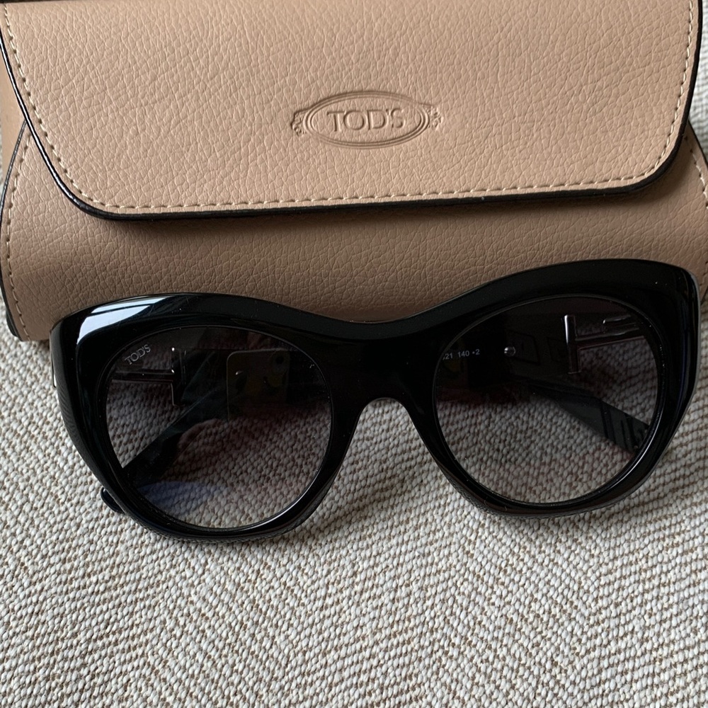 Tod's Elegant Black Sunglasses with Tan Case